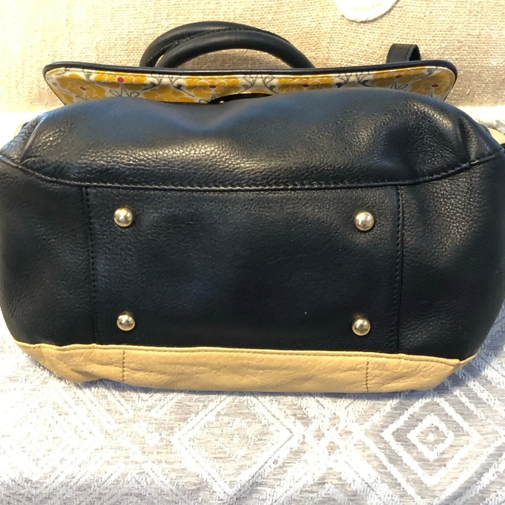 Emma Fox Large Tan/Black Leather Gold accent Purse